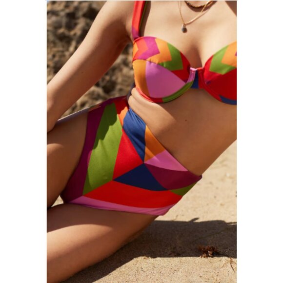 NWT-Anthropologie x Farm Rio Geometric High Waisted Bikini Bottoms & Top - Picture 2 of 8